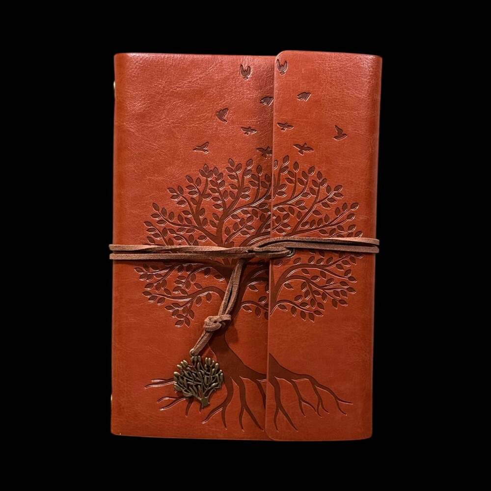 A5 Tree of Life Embossed Dark Brown PU Leather Refillable 6-Ring Binder Journal